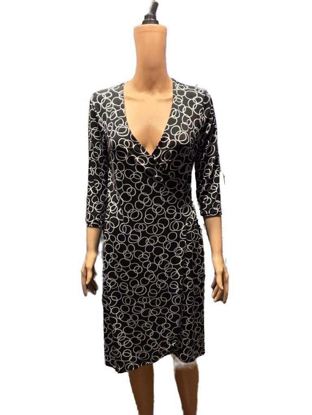 Faith Love & Passion Black and White Concentric Circle Faux Wrap Dress